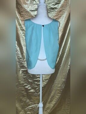 Light Blue/ Mint Sleeveless Satin Tank Top with Chain Detail